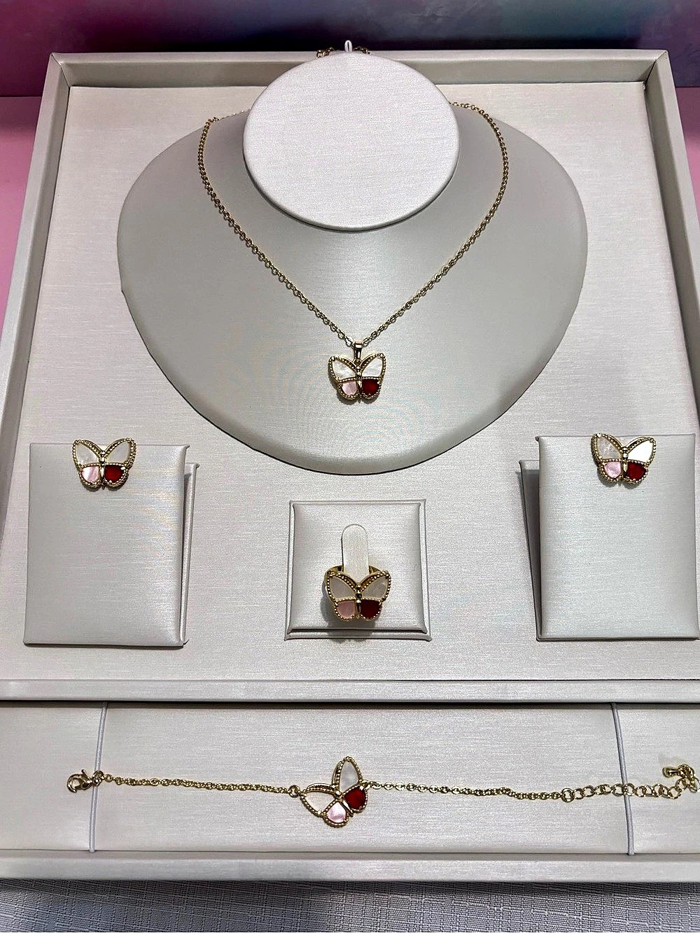 Butterfly Jewelry Set in Gold & Red